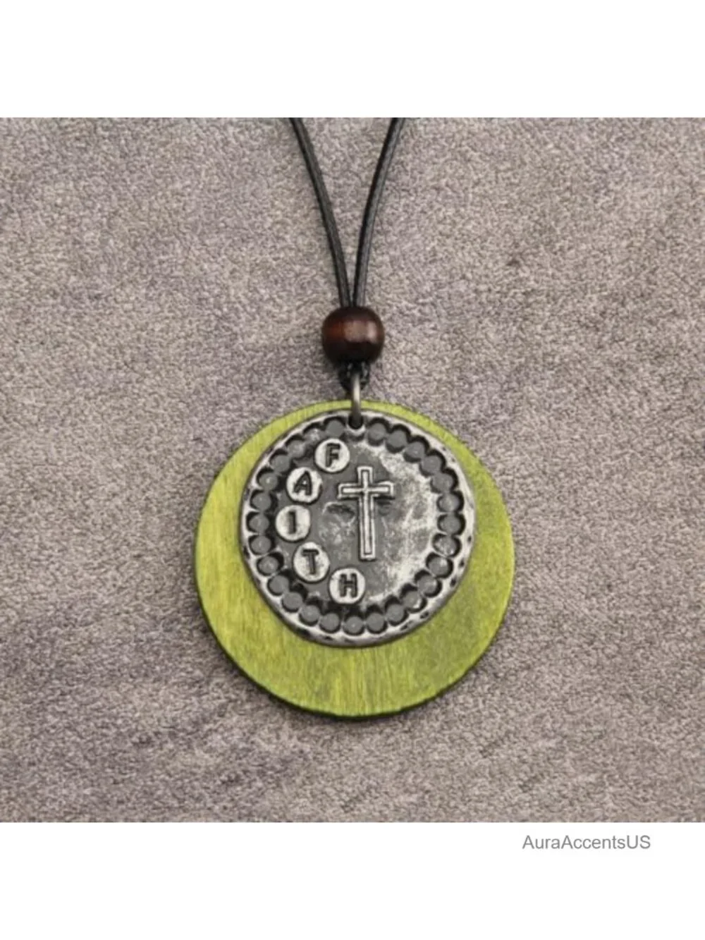 Faux Leather Cord Necklace Wooden Pendant Long Boho Vintage Layered Jewelry